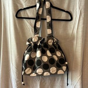 Thirty-One Polka Dot cinch Tote Bag - Black, Gray and White
